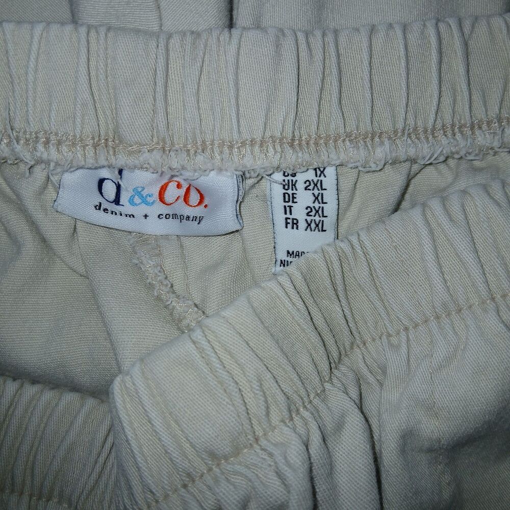 DENIM CO Womens 1X Original Waist Pull-On Stretch Cropped Beige Pants A14925 - Picture 4 of 6